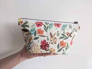 Boxed Zipper Pouch || Fully-Lined || With or Without Pockets || Whimsical Watercolor Woodland Design