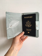 Load image into Gallery viewer, Passport Wallet || Travel || Robin&#39;s Egg Blue Leaf Design