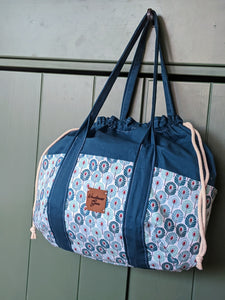Drawstring Tote Bag with Exterior Pockets || Handbag || Crafters Bag || Beach Bag || Art Deco Peacock Feather Design
