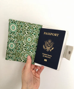 Passport Wallet || Travel || Green and Aqua Filigree