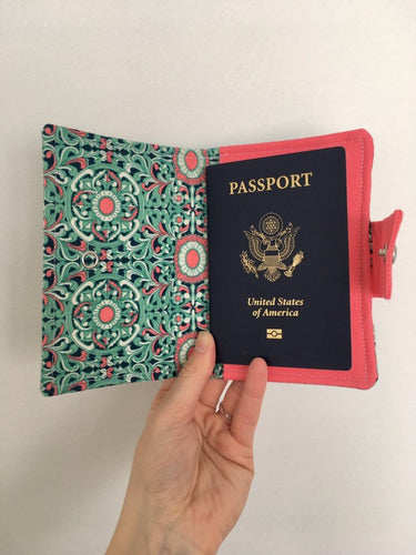 Passport Wallet || Travel || Pink and Teal Filigree