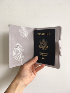 Passport Wallet || Travel || Pale Gray Leaf Design