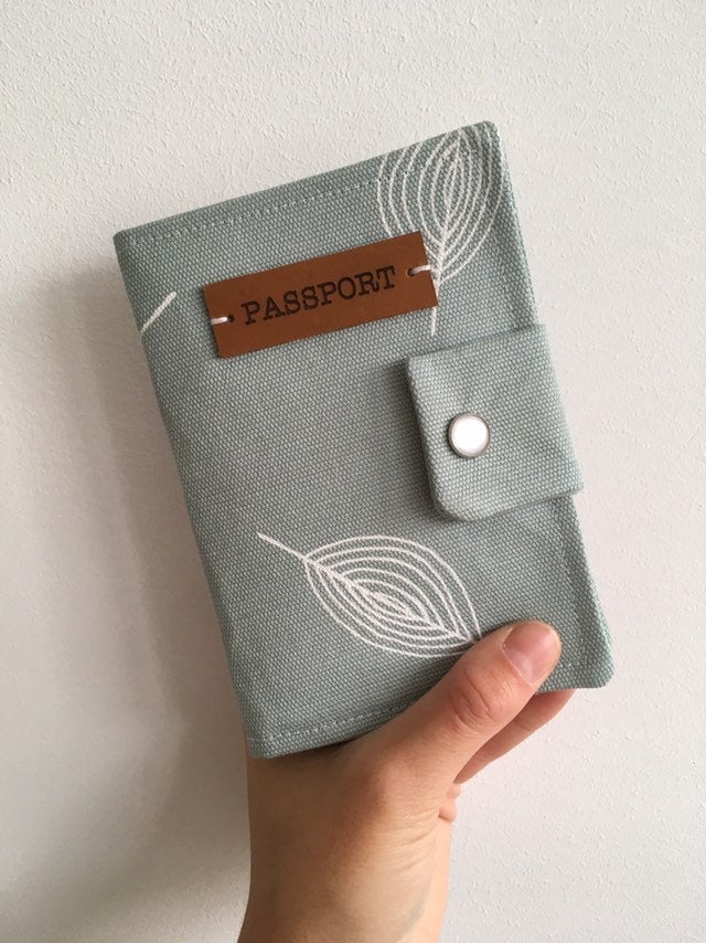 Passport Wallet || Travel || Robin's Egg Blue Leaf Design