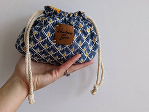 6-Pocket Drawstring Cosmetic/Jewelry Bag || Jewelry Accessories Organizer || Art Deco Indigo Design