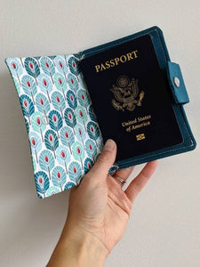 Passport Wallet || Travel || Art Deco Peacock Feather Design