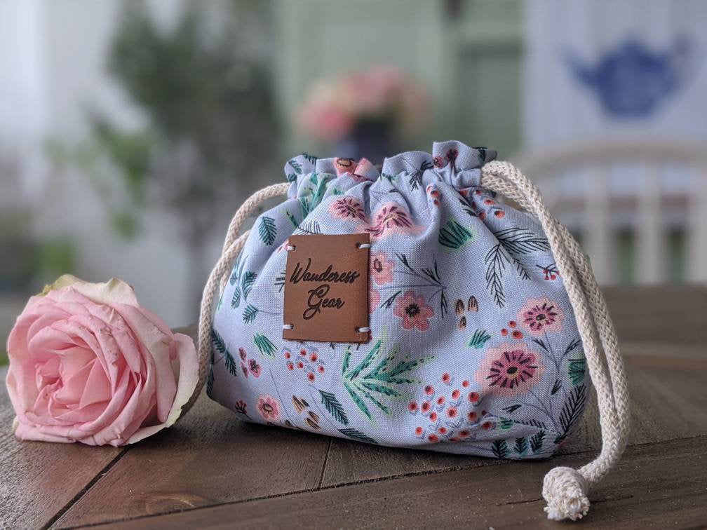 6-Pocket Drawstring Cosmetic/Jewelry Bag || Accessories Organizer || Forest Meadow Design