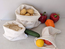 Load image into Gallery viewer, Muslin Cotton Eco Drawstring Shopping Bags || Set of 3 || Produce Grains Bulk